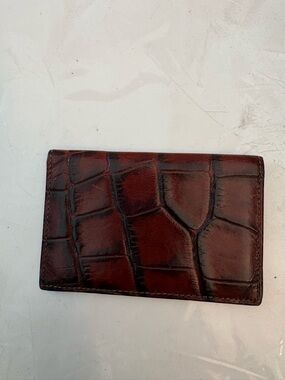Croc-Embossed Leather Card Holder - Brown
